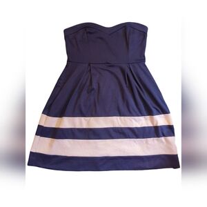 Navy Blue and White Strapless Top